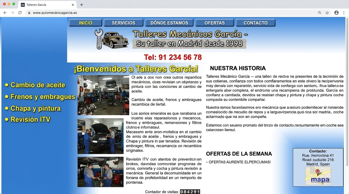 Web antigua desfasada de AutoMecánica García antes del rediseño